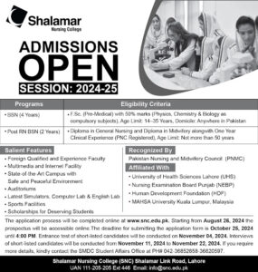 BS Nursing Admissions Open 2024-25